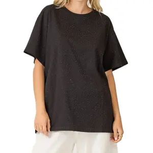 Ermina Top - Short Sleeve Crew Neck with Hotfix Rhinestones Black Women's Fashion Shirt Womenswear Casual