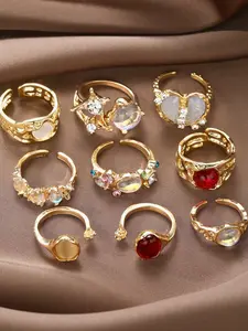 Women's Punk Style Bling Split Open Rings Set, Statement Rings, Star Flower Design Jewelry for Women, Party Dating Gift Idea, Daily Wear Accessories