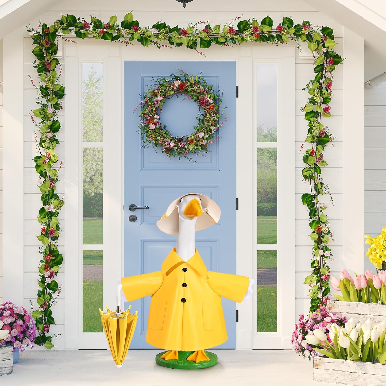 23Inch Porch Goose Raincoat Outfits – Summer Lawn Goose Clothes, Courtyard Goose Costumes, Home Decor & Housewarming Gift, Statue Patio Garden Decoration