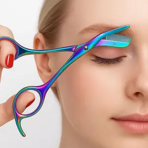 Rainbow Eyebrow Scissors with Comb Stainless Steel Trimmer for Women and Men Professional Precision Facial Grooming Kit Perfect Gift for Men and Women