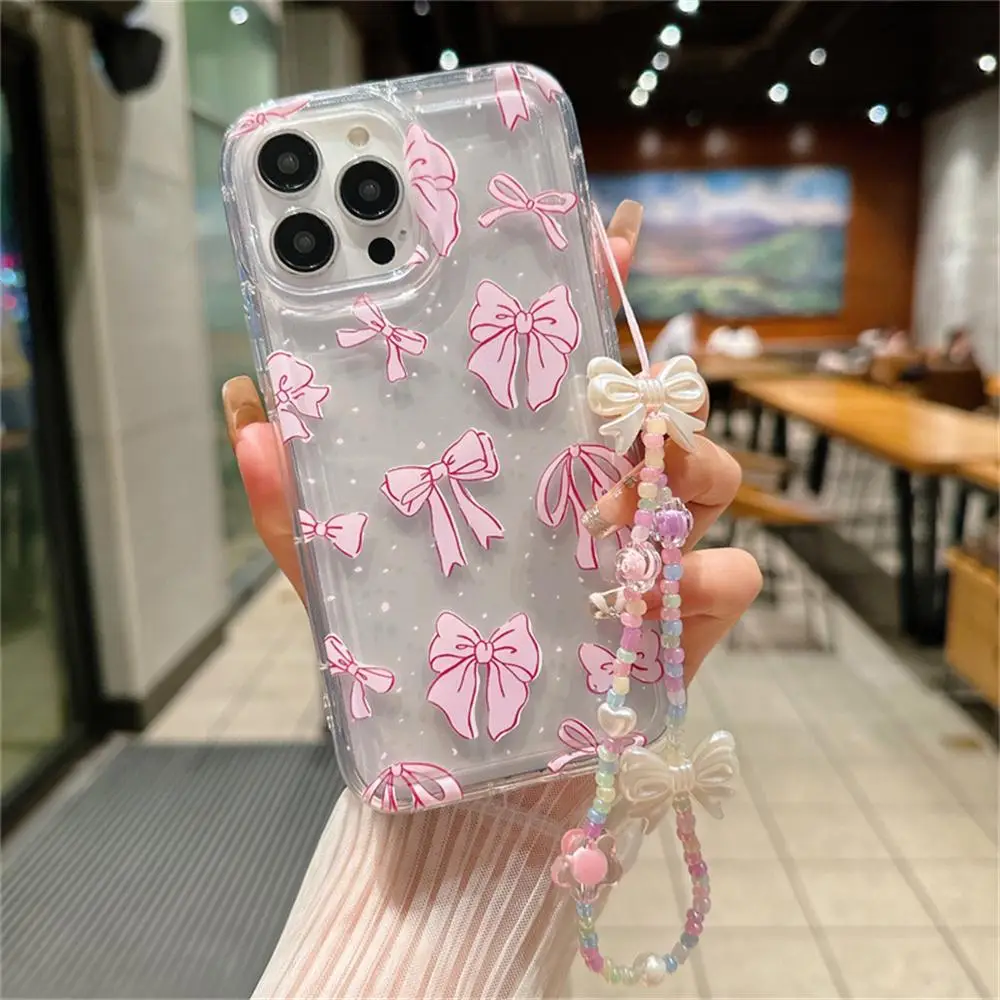 Bowknot Pattern Phone Cases With Wrist Strap, 1 Count Anti-fall Mobile Phone Case, Shockproof Phone Cases for iPhone 15 Pro Max Case iPhone 14 Pro Max