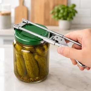 Jar and Bottle Opener for Seniors, Stainless Steel Adjustable Lid Opener with Easy Grip Handle, Kitchen Tool for Tight Lids and Everyday Use