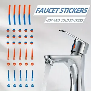 Hot and Cold Water Label Stickers, 40 Sheets/set, Durable Adhesive Faucet Labels, Transparent Kitchen Sink Markers, Home and Office Use