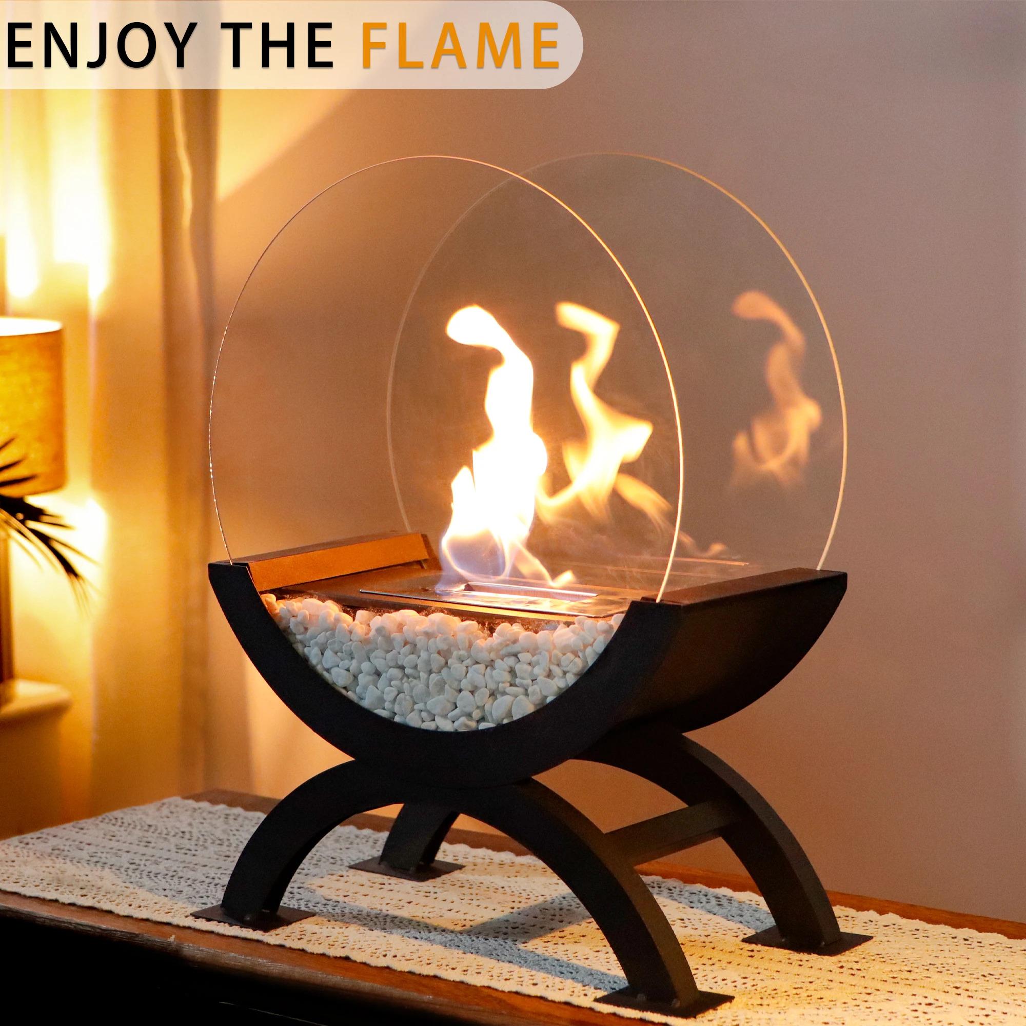 Fast Shipping Large Black Ethanol Fireplace Indoor Outdoor Decorative Floor Fireplace With White Stone