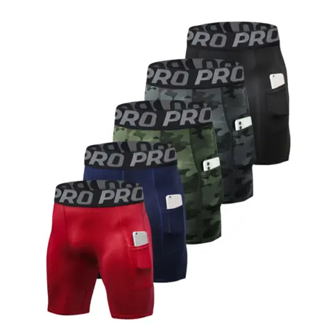 LANBAOSI Men's 5-Pack Sports Compression Shorts, Quick-Dry Soft Stretchy Anti-Odour Tight-Fitted Performance Base Layer Underwear with Pockets for Running, Gym, Biking
