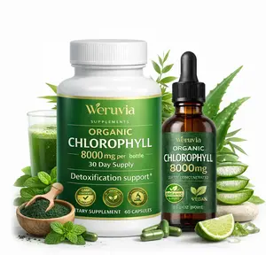 Organic Chlorophyll 8000mg – Liquid Drops + Capsules Combo Pack, ultra-concentrated, vegan formula, for detoxification and purification, 30-day supply.