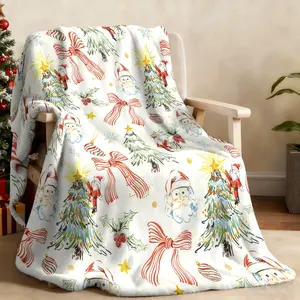 1 piece watercolor Christmas element themed blanket is covered with Christmas elements such as Santa Claus. Soft and comfortable bedroom for boys and girls living room sofa cover blanket camping blanket Soft Lightweight Blanket