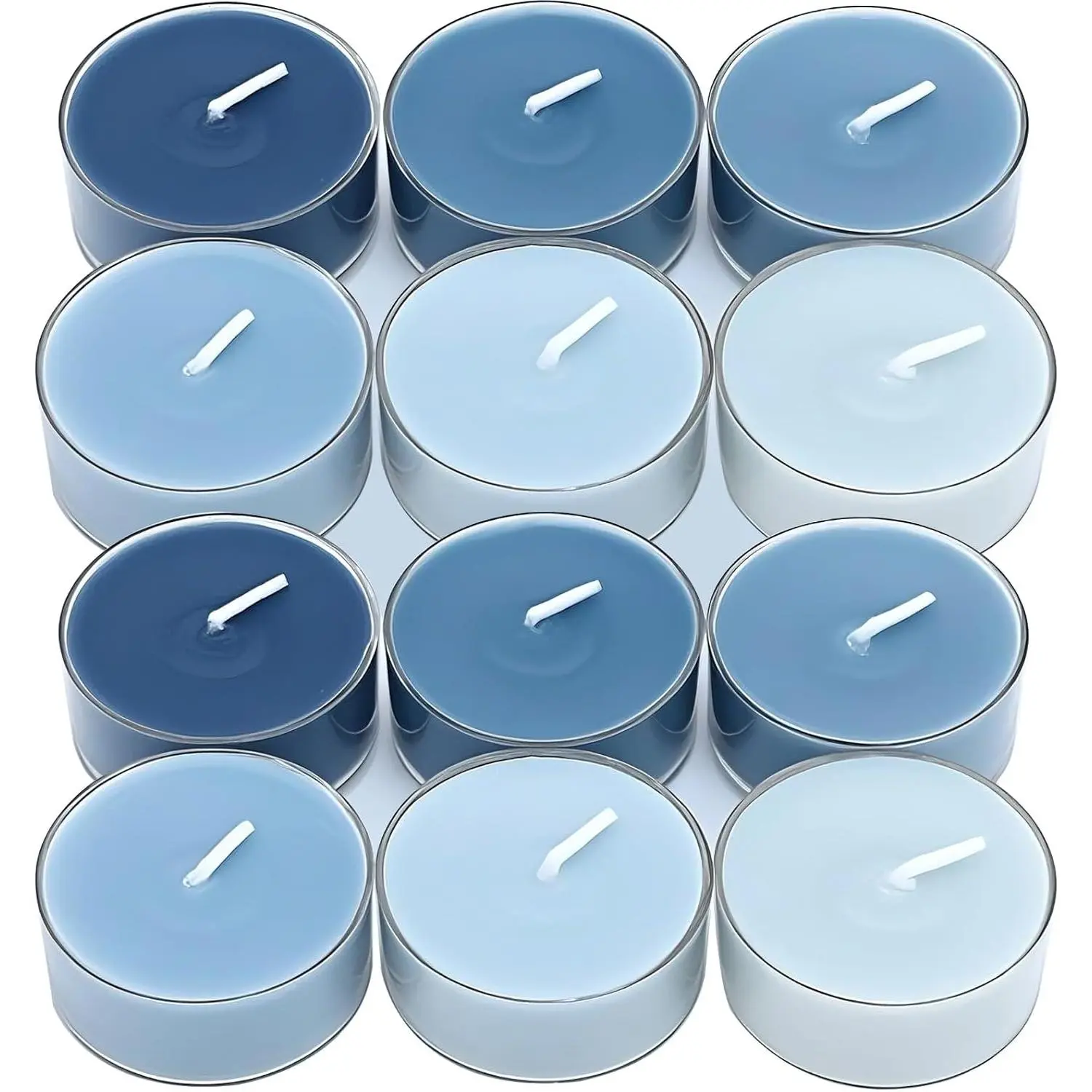 12-Pack Blue Tealight Wax Candles Set with 6 Aromas, Conversation Candles for Wedding Gifting & Home Decoration (Spring Easter Anniversary Use)