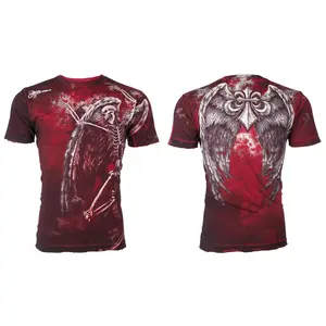 $58 AFFLICTION Red RELINQUISH Short Sleeve Slim Fit Y2K T-shirt MMA ELITE NWT