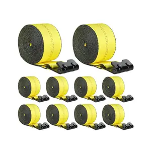 Heavy Duty Winch Straps, 10-Pack, 4x40' Size, 6000 lbs Load Capacity, 18000 lbs Break Strength, Flatbed Tie Downs with Flat Hooks, Cargo Control for Trailers, Farms, Yellow Truck Tree Saver Straps