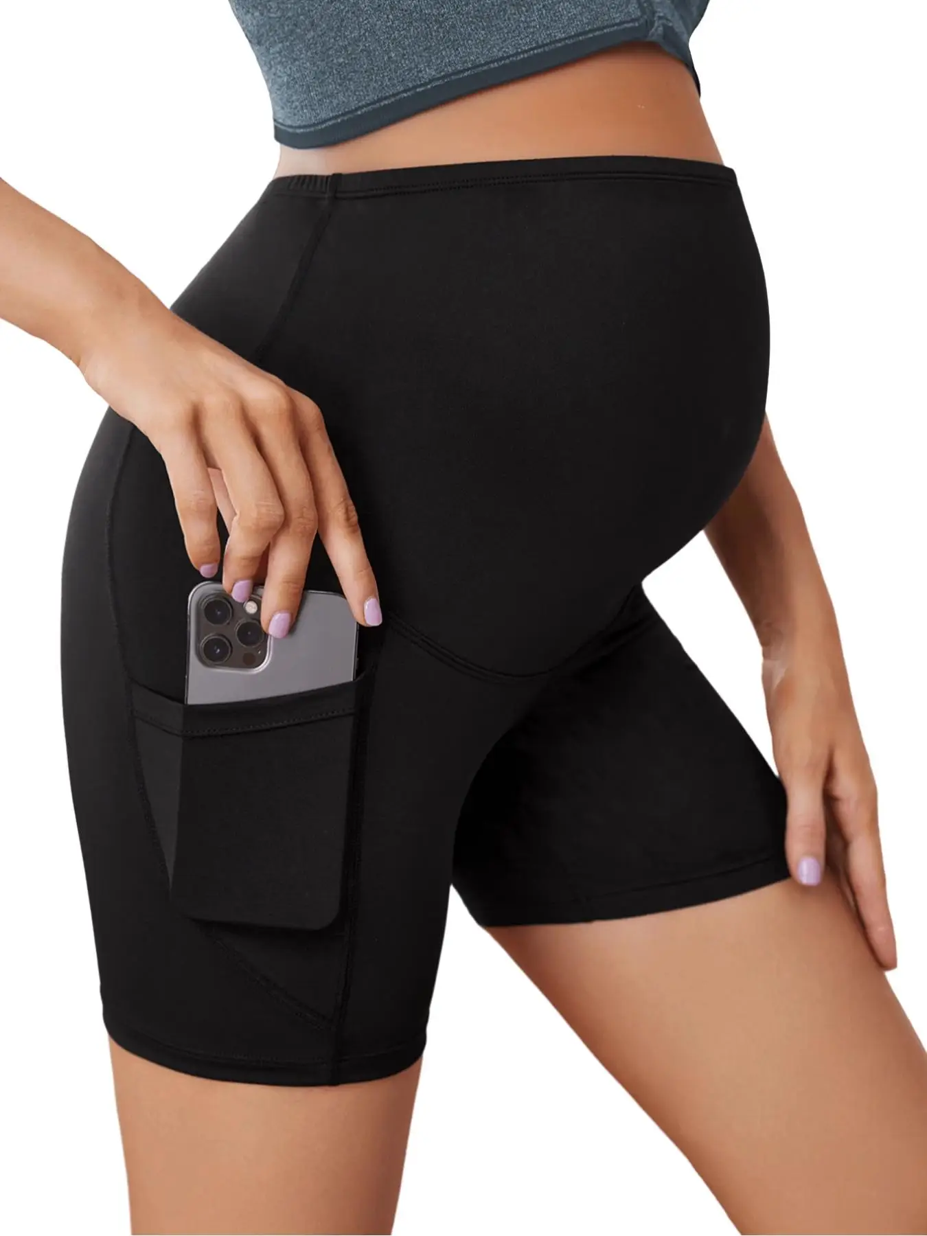 Women's Maternity Yoga Shorts Over The Belly Bump Summer Workout Running Active Short Pants with Pockets, Shorts for Women, Hip Lifting Gym Fitness Gi