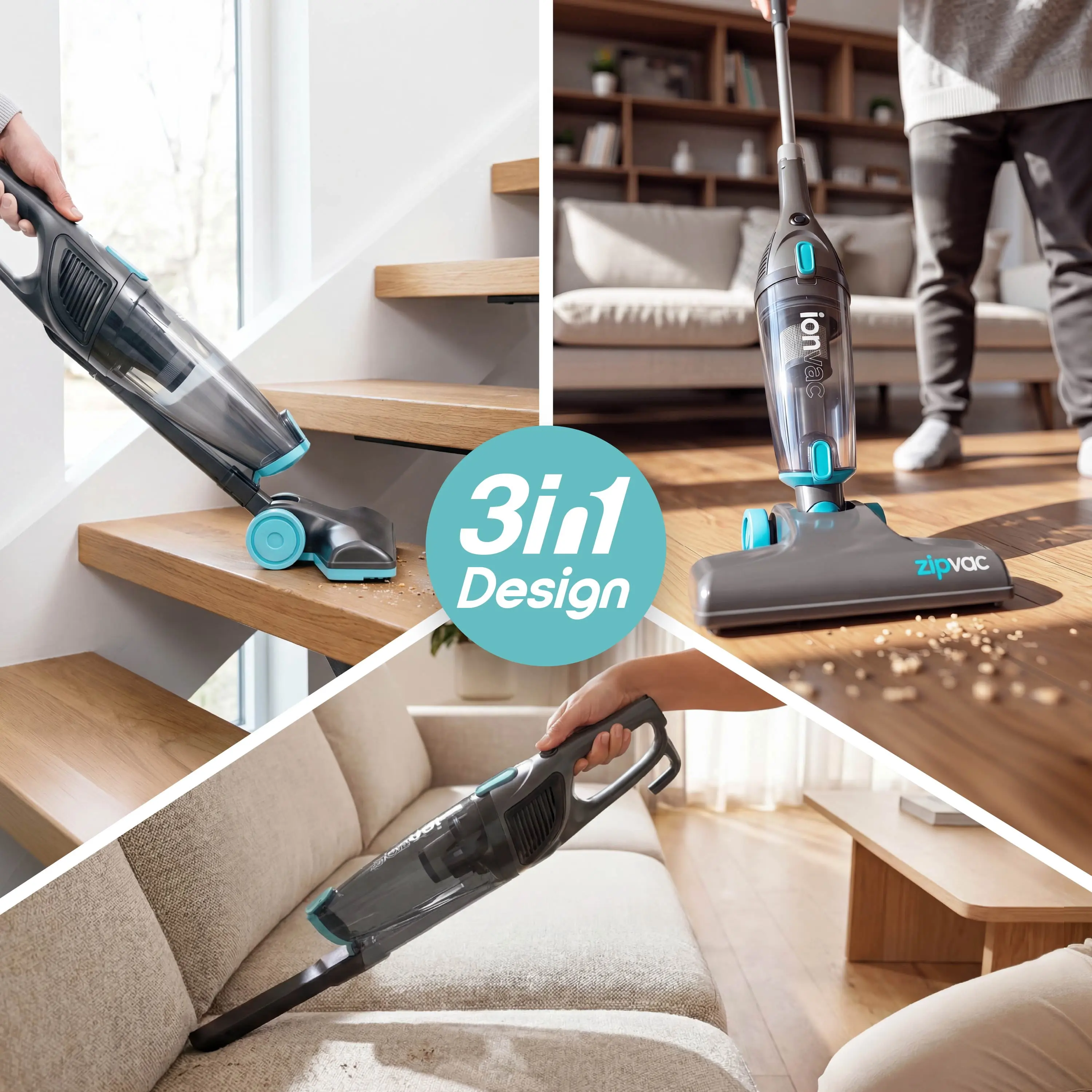 Ionvac ZipVac Corded Stick Vacuum, Multi-Surface 3-in-1 Upright/Handheld Vacuum Cleaner, Model #8842