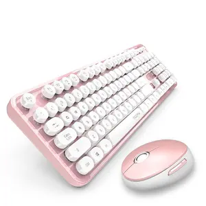 MOFII Wireless Keyboard & Mouse Combo, Computer Full Size 2.4G Plug and Play Wireless Typewriter Retro Round Keyboard & Mouse Set for Windows, Computer, Desktop, PC, Notebook