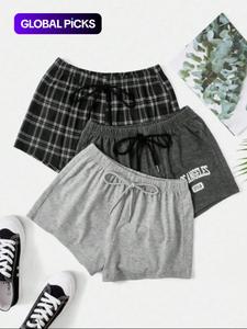 women's 3pcs elastic waist sleep shorts, casual comfy drawstring waist sleeping shorts for daily indoor wear, sleepwear for women, women's pj bottoms for all seasons, pyjamas for women, pyjamas shorts, lounge shorts, womenswear