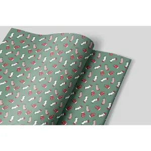 Cozy Winter Stockings & Mittens Wrapping Paper - Featuring Snow-Covered Designs - 20x29" Sheet