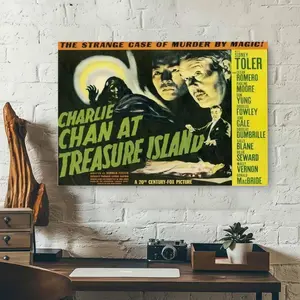 Framed 1pc  Charlie Chan at Treasure Island Movie Poster Canvas Wall Art - Vintage 1940s Cinema Art,  Retro Film Decor for Living Room, Classic Movie Collection & Themed Nights, Indoor Decoration, Movie Theater Decor, 2D Flat, Perfect for Room Decor