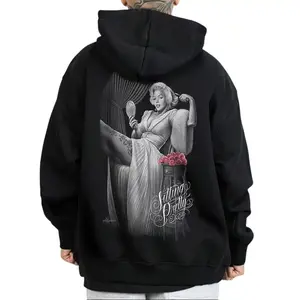 David Gonzales Art Graphic Fresh Cuties Eye Candy Marilyn Monroe 5 Chicano Lowrider Hoodie - Unisex Oversized Loose Fit Crew Neck Long Sleeve Pullover, Polyester-Cotton Fabric, Casual Ootd Unisex Fashion Tops, For Chicano Style Enthusiasts, Do Not Bleach