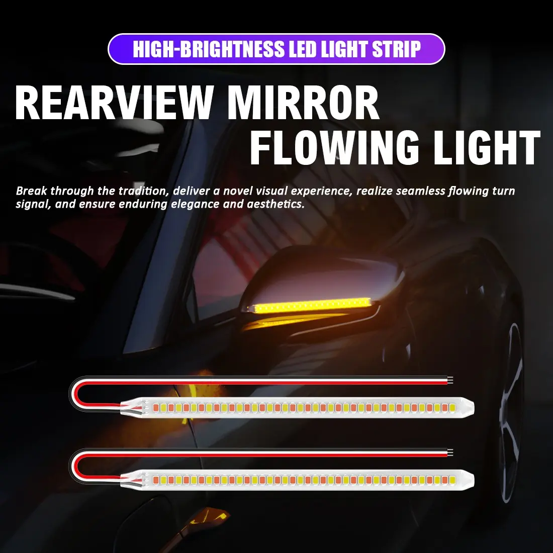 2pcs Car Rearview Mirror Indicator Lights, Drl Flowing Light Bar, LED Dynamic Flexible Side Lamp, Automotive Light Bars, 14/18cm, Automotive Accessories