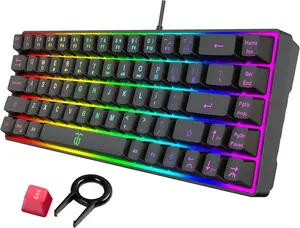 60% Gaming Keyboard, Rainbow Backlit Mini Membrane Keyboard for Windows PC Gamers(68 , Black Rainbow)