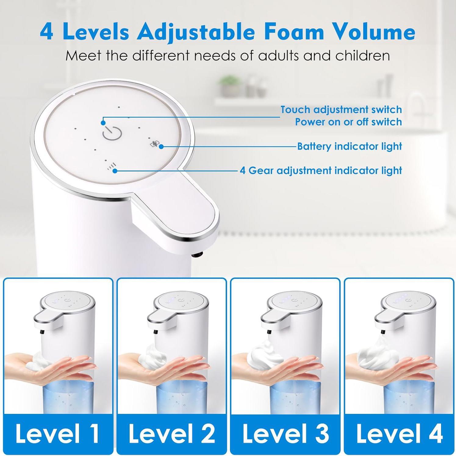 Automatic Soap Dispenser – Touchless 4-Level Adjustable Foaming Hand Soap Dispenser, Wall-Mount or Countertop