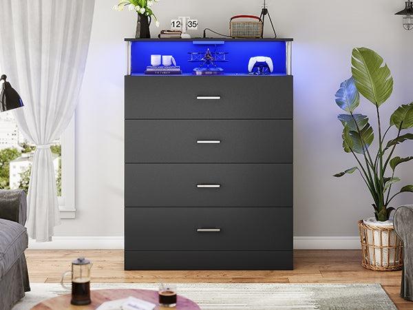Sikaic 4 Drawers Led Tall Dresser Home Storage Cabinet with Charging Station for Bedroom Closet Sikaic 4 Drawers Led Tall Dresser Home Storage Cabinet with Charging Station for Bedroom Closet