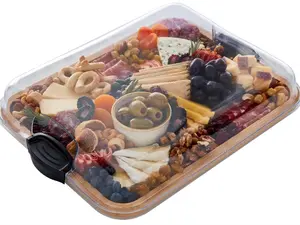 Farberware Build-A-Board Bamboo Cutting Board with Clear Locking Lid and Black Handles, Perfect for Charcuterie, Snacks, and More - Make it. Take it. Enjoy it, 11x14 Inch, Single Compartment