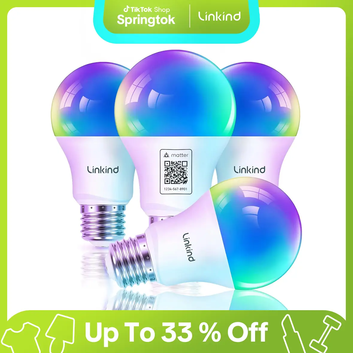 Linkind Matter Smart RGB Bulb 60W with Voice & APP Remote Control, Music Sync, Color Changing,Smart Bulbs Work with Apple Home/Siri/Google Home/Alexa