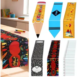 Hahafelt 6 Pcs Welcome Back to School Crayon Table Runner Decorations First Day of School Tablecloth Crayon Style for Preschool Kindergarten Classroom Dining Room Decor, 72x13 Inch