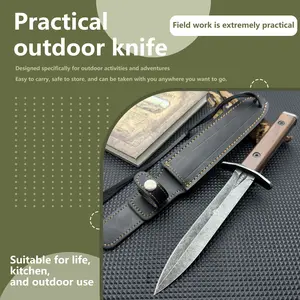 Everyday carry with a sharp spear tip blade, ergonomic brown wooden handle, safe sheath, suitable for hunting, camping, survival - a durable gift for men