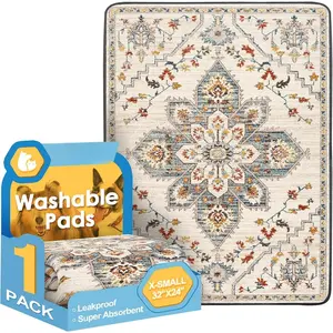 Washable Pee Pad for Dogs, 32" x 24"  Puppy Pads   Rugs, Super Absorbent, Leakproof,  Crate Pad, Playpen Mat, Whelping Pads, White Medallion