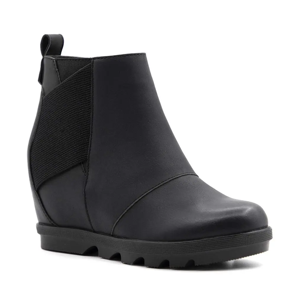 Women's Faux Suede Ankle Boots - Fashionable Casual Wedge Footwear with Side Zipper, Leather & Faux Leather Shoes for Everyday Comfort, Slip On, Ankle Height, Rubber Sole