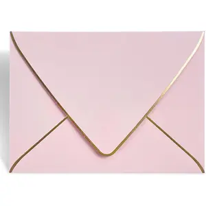 A7 Pink Envelopes 50 Pack 5 x 7 - V flap, Quick Self Seal, With  Border, For 5x7 Cards|  for Weddings, Invitations, Photos, Graduation,  Shower|Thick Luxury Paper (Pink-golden border)