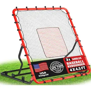 Baseball Rebounder Net, 3/5 Adjustable Angles 4x4.5FT Pitch  Baseball Softball Volleyball Rebounder with 2 Strike Zones, , Pitchback Trainer for Ground, Line Drive & Fly Balls