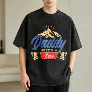 Men's Vintage Washed T-Shirt Daddy Needs A Beer Mountain Oversized Graphic Tee Outdoor Casual Short Sleeve