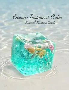 Ocean Squishy Cube - Fun Sensory Stress Relief Toy with Cartoon Sea Life & Ice Cream Elements