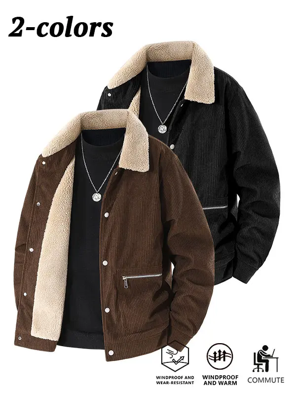 LIFE KEEPS MOVING — Men’s corduroy jacket, trucker jacket, warm winter outerwear with turn-down collar, casual overcoat, zippered pockets, outdoor style, new autumn arrival (new for fall)
