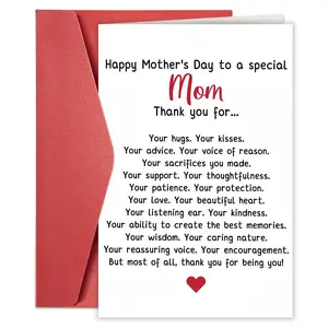 1pc Happy Mothers Day Card for Her, Mother's Day Thank Card for Mom, Thankful Mothers Day Gift from Daughter Son