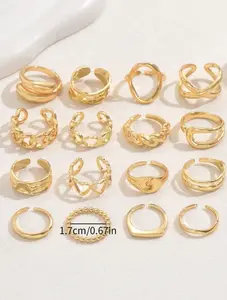 16pcs Punk Ring Set for Women Geometric Stackable Rings Fashion Jewelry