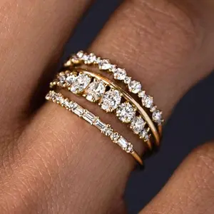 4 pcs/set Minimalist Stackable Rings with stones for women, suitable for daily wear, parties, weddings, engagements or as gifts