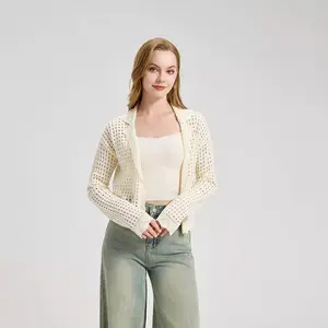 Women's Open Stitch Pointelle Cardigan Sweater - Universal Thread Cream L