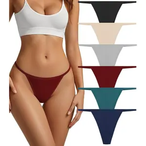 Cotton Thongs for Women G-String Breathable Underwear Low Rise T-back Panties Comfortable Stretch 6 Pack