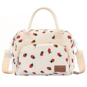 Nifogo Strawberry Plaid Pattern Insulated Lunch Bag Reusable Leakproof Cooler Tote with Adjustable Shoulder Strap for Women Men Office Picnic Hiking Beach