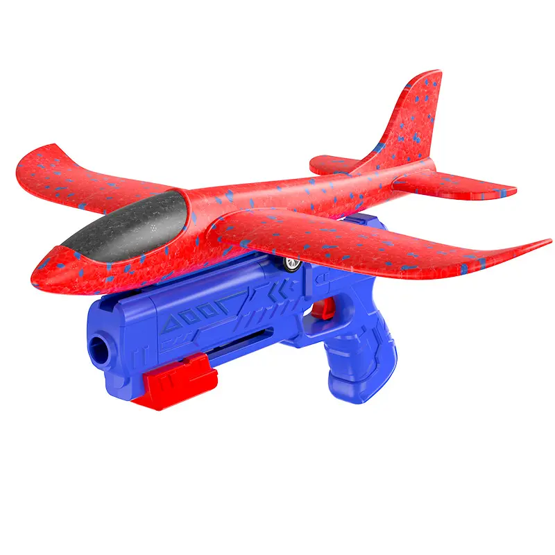 Red and Blue Toy Airplane with Blue Launcher for Kids