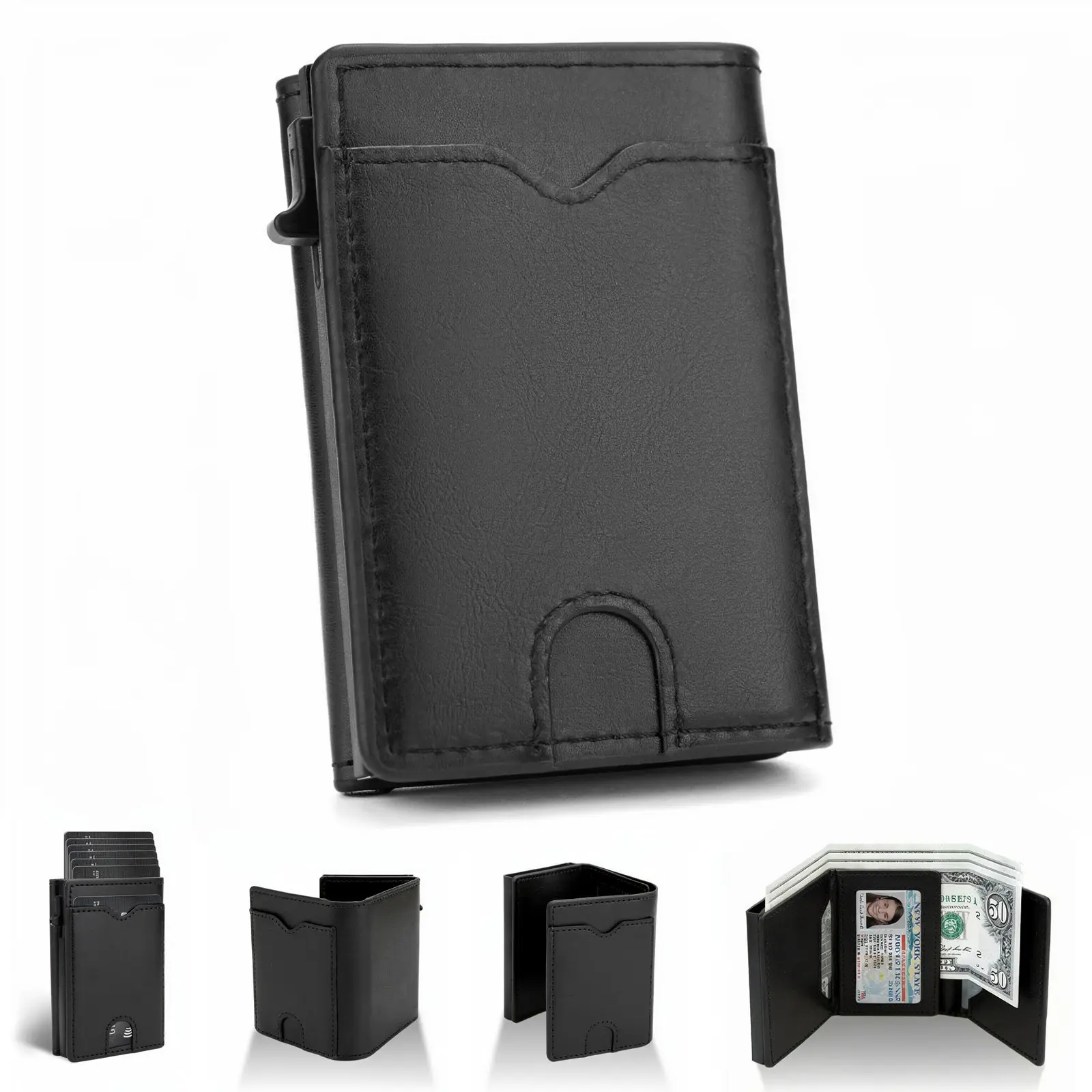 2026 New Men's Wallet Pop Up Card Holder - Smart RFID Blocking Slim Leather Wallet, Minimalist Front Pocket, 8-Card Capacity, ID Window