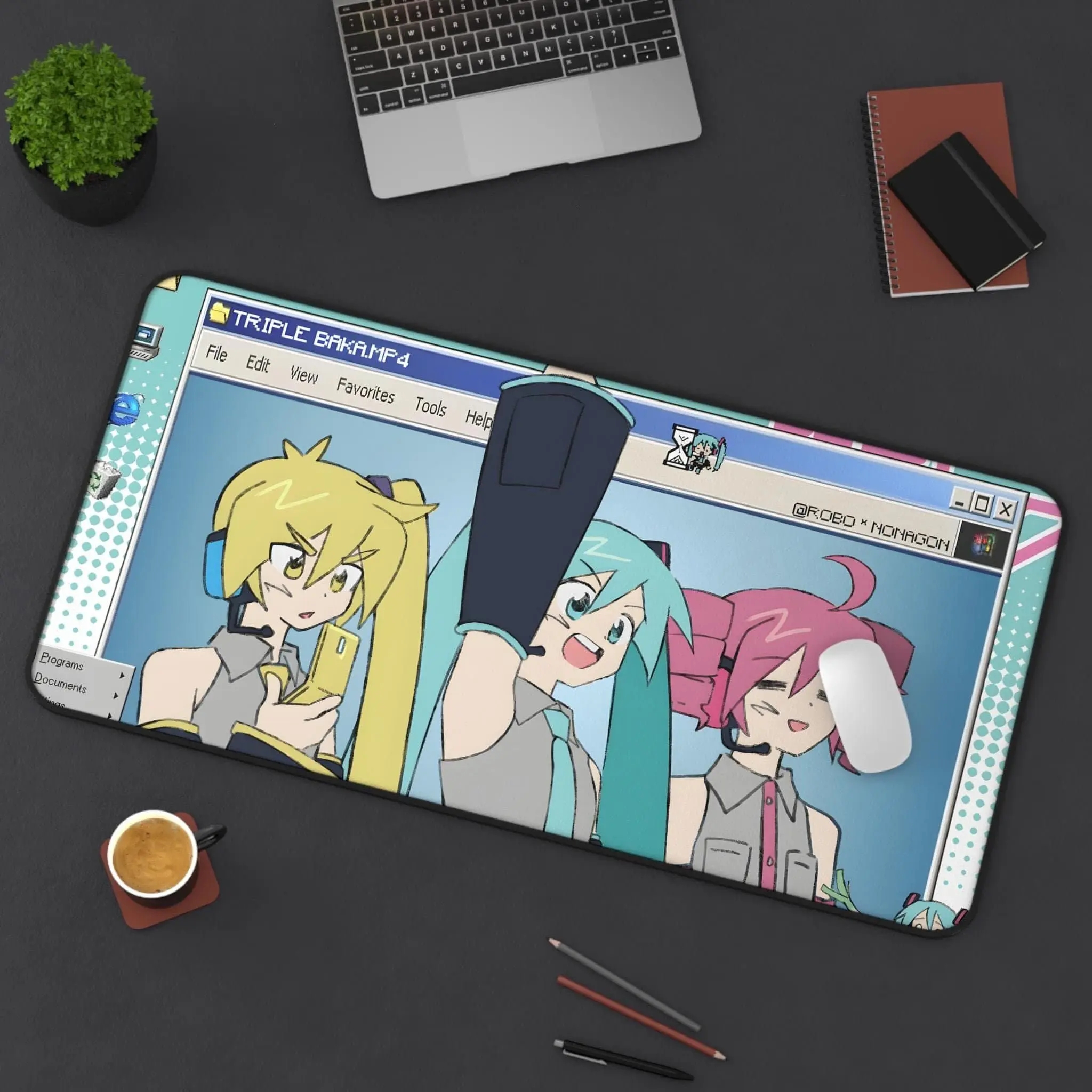 Triple Baka Desk Mat | Miku, Teto, Neru Anime Decor | Gamer Desk Pad | Cute Office Gift | Home Workspace