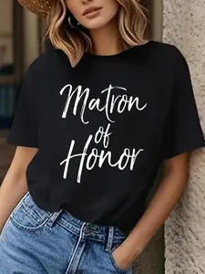 Gifts for The Bridal Party - A Stylish T-Shirt for The Matron of Honor Featuring Elegant Cursive Writing, a Black And White Design, Medium Stretch, And a Round Neck.Perfect for Casual Wear During Spring And Summer Weddings