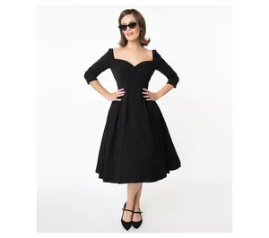 Unique Vintage 1950s Black Sweetheart Lamar Swing Dress