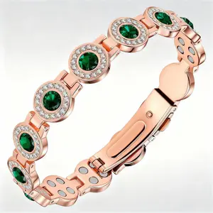 4X Strength Magnetic Copper Bracelet for Women-Updated 3800 Gauss Magnets-Adjustable Length with Secure Clasp-Premium Multi-Facet Crystal Inlays Christmas Gift