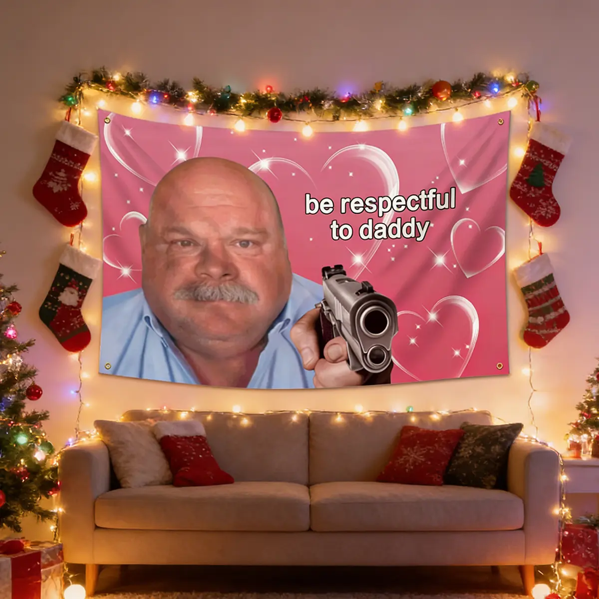 3x5 ft Synthetic Rectangular Daddy Winkle Bertram Politics-Memes Print Tapestry, Humor Wall Decor, Hangable Decorative Home Supplies for Party, Indoor Room Art with "Be Respectful to Daddy" Message, Whimsical Home Decor