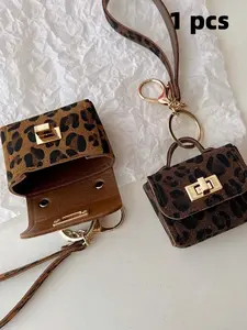 Leopard Pattern Multi-Functional Cute Keychain, Mini Leather Wallet with Fringe, Earphone Case, Coin Purse, Key Holder for Women